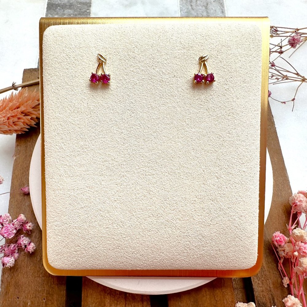 Mini Gold Cherry Stud Earrings | 14k Gold Plated Sterling Silver
